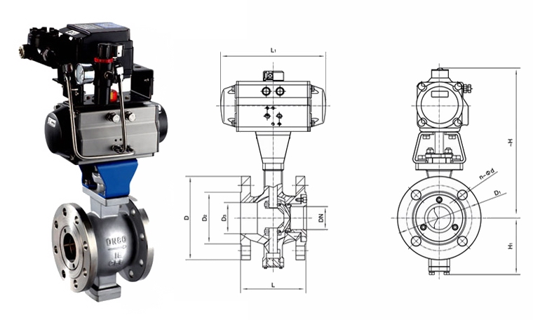 VQ640(F/H/Y)法蘭式氣動V型球閥外形結(jié)構(gòu)圖 V型球閥(圖3)